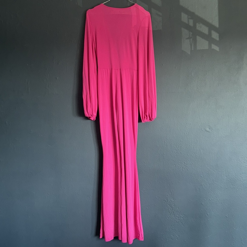 ASOS DESIGN GLAM PLUNGE TIE FRONT JUMPSUIT IN SLINKY IN BRIGHT PINK SIZE 6 - Picture 2 of 6